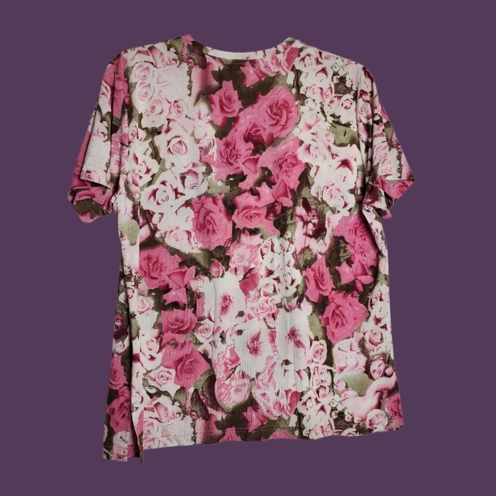 Nice Pink Floral Womens Short-Sleeve Top Size 3 - Picture 3 of 9